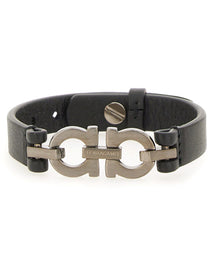 Ferragamo Men's Bracciale Con Doppio Gancini Black