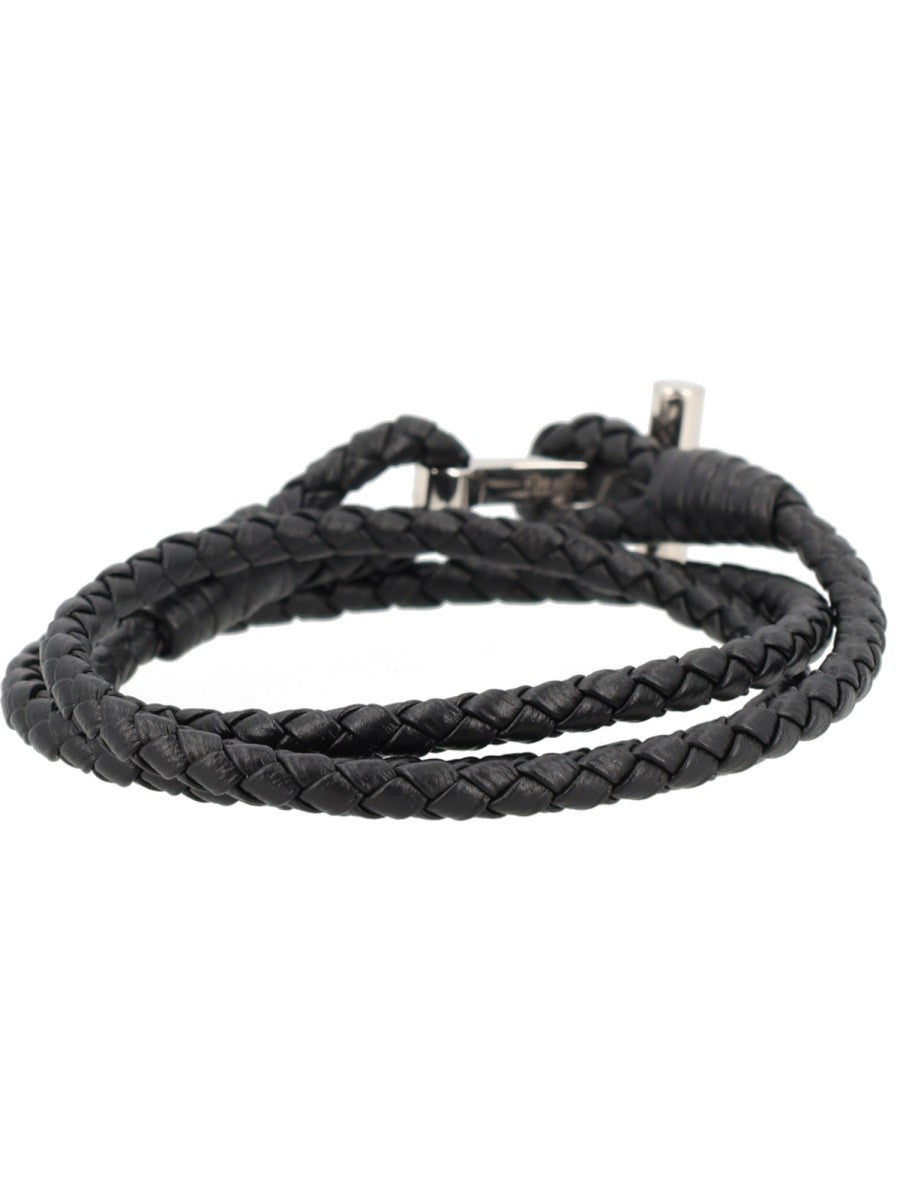 Tom Ford Men's Bracciale in Pelle Intrecciata Black