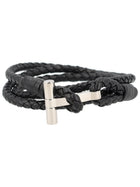 Tom Ford Men's Leather Woven Bracelet Black
