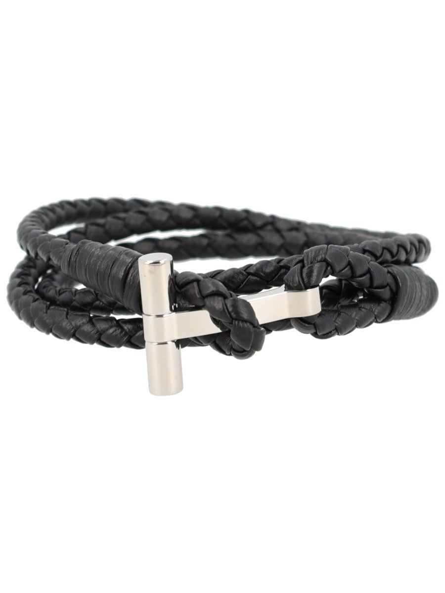 Tom Ford Men's Bracciale in Pelle Intrecciata Black