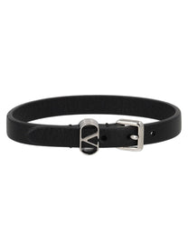 Valentino Men's Bracciale Ovalette in Pelle Black