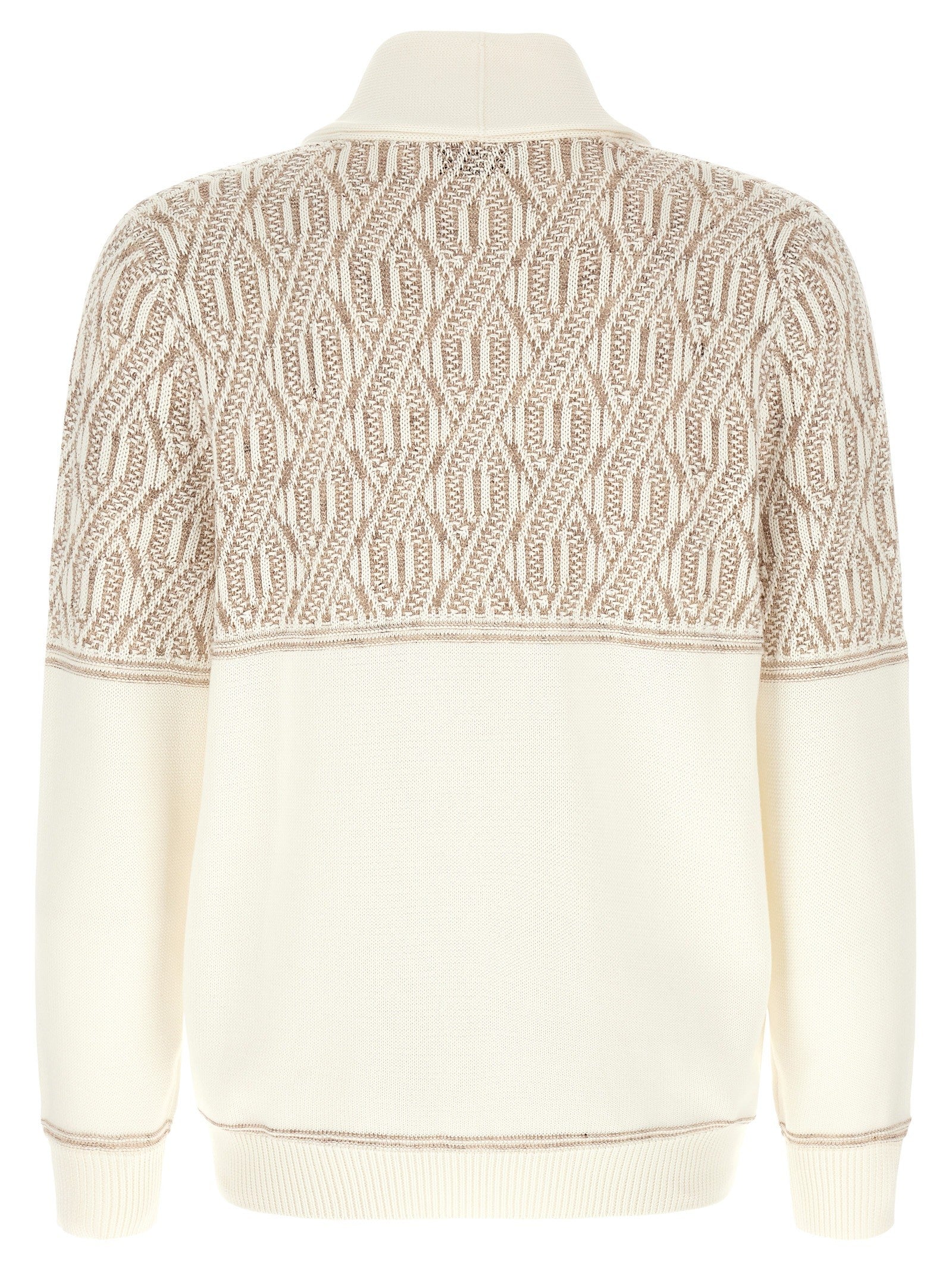 Brunello Cucinelli Braided Jacquard Shoulders Cardigan Beige