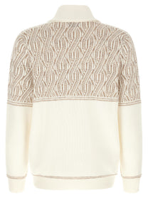 Brunello Cucinelli Braided Jacquard Shoulders Cardigan Beige