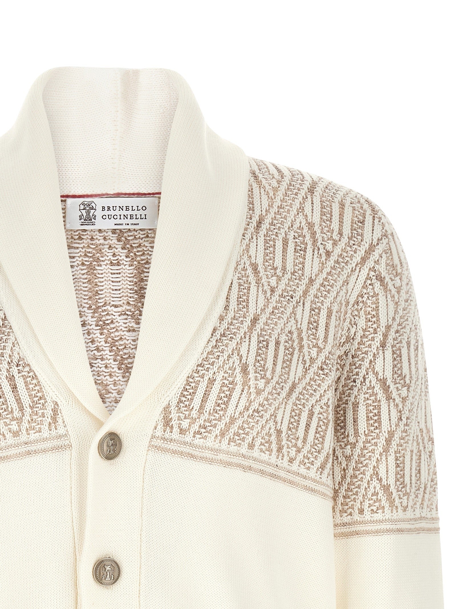 Brunello Cucinelli Braided Jacquard Shoulders Cardigan Beige