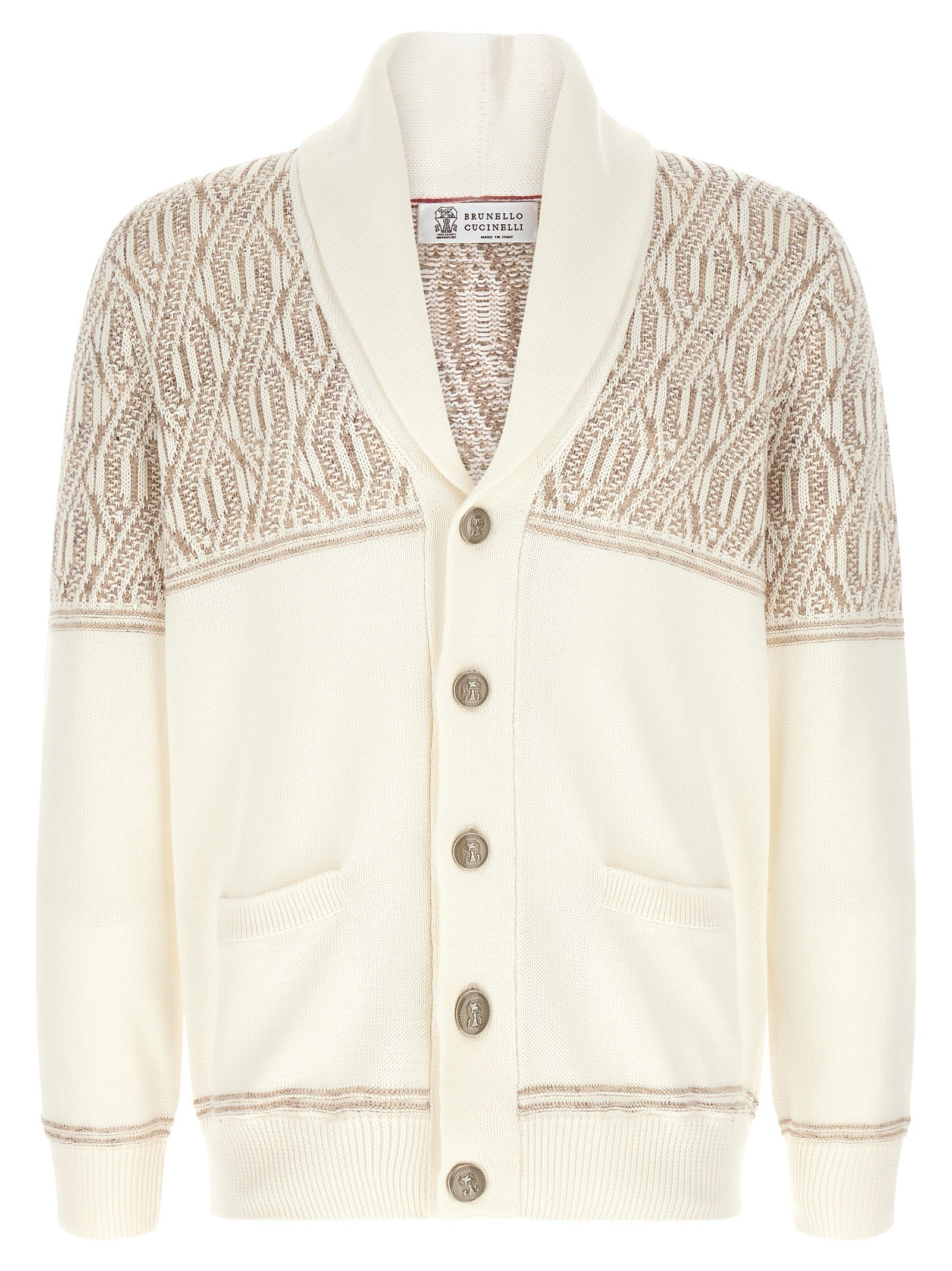 Brunello Cucinelli Braided Jacquard Shoulders Cardigan Beige
