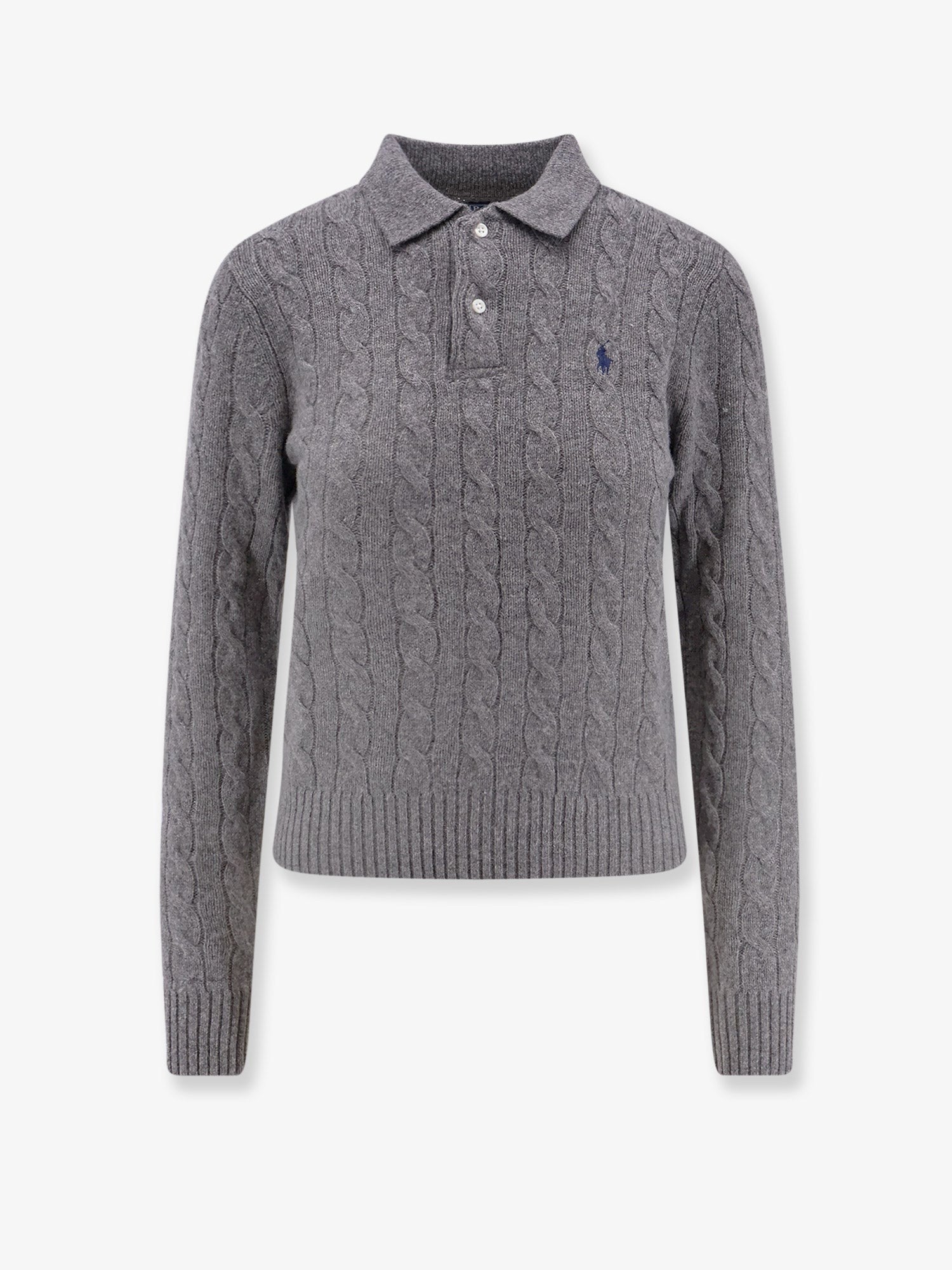 Polo Ralph Lauren Women's Braided Knit Wool and Cashmere Polo Shirt Grey
