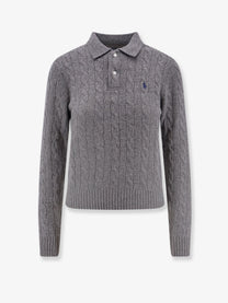 Polo Ralph Lauren Women's Braided Knit Wool and Cashmere Polo Shirt Grey