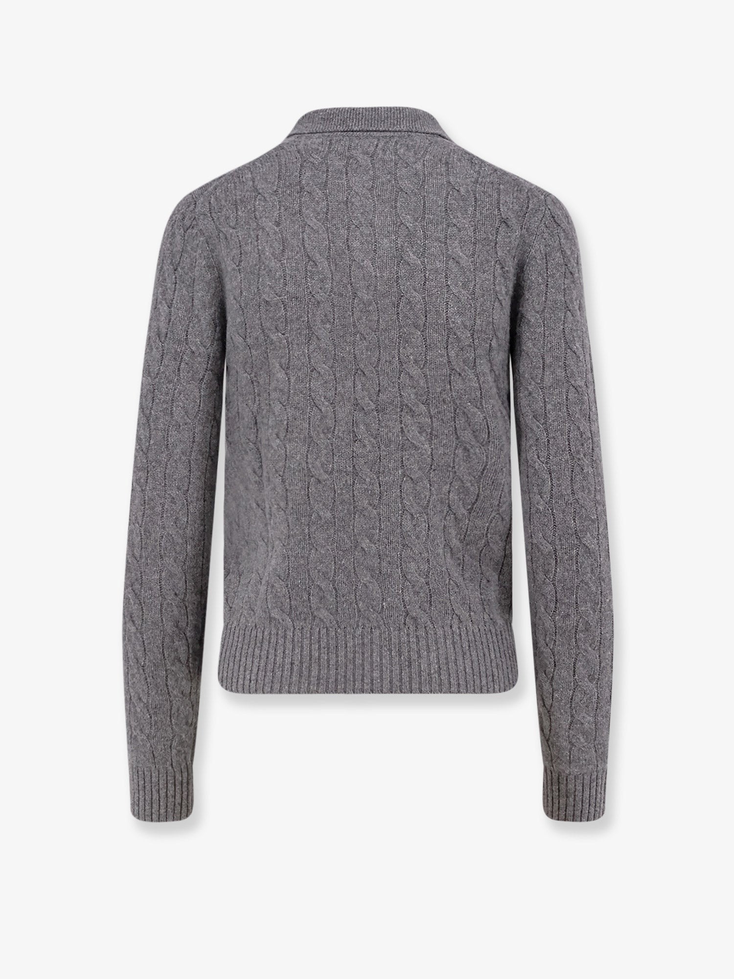 Polo Ralph Lauren Women's Braided Knit Wool and Cashmere Polo Shirt Grey