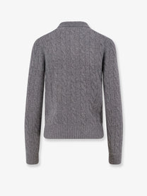 Polo Ralph Lauren Women's Braided Knit Wool and Cashmere Polo Shirt Grey