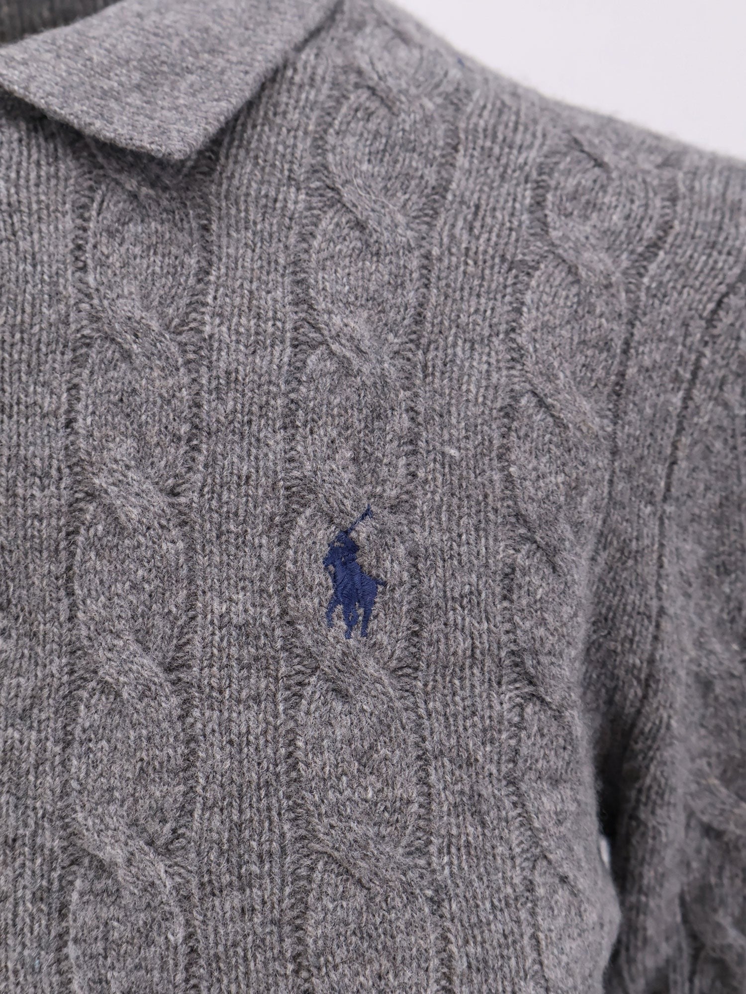 Polo Ralph Lauren Women's Braided Knit Wool and Cashmere Polo Shirt Grey