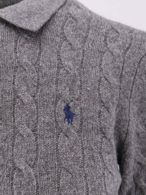 Polo Ralph Lauren Women's Braided Knit Wool and Cashmere Polo Shirt Grey