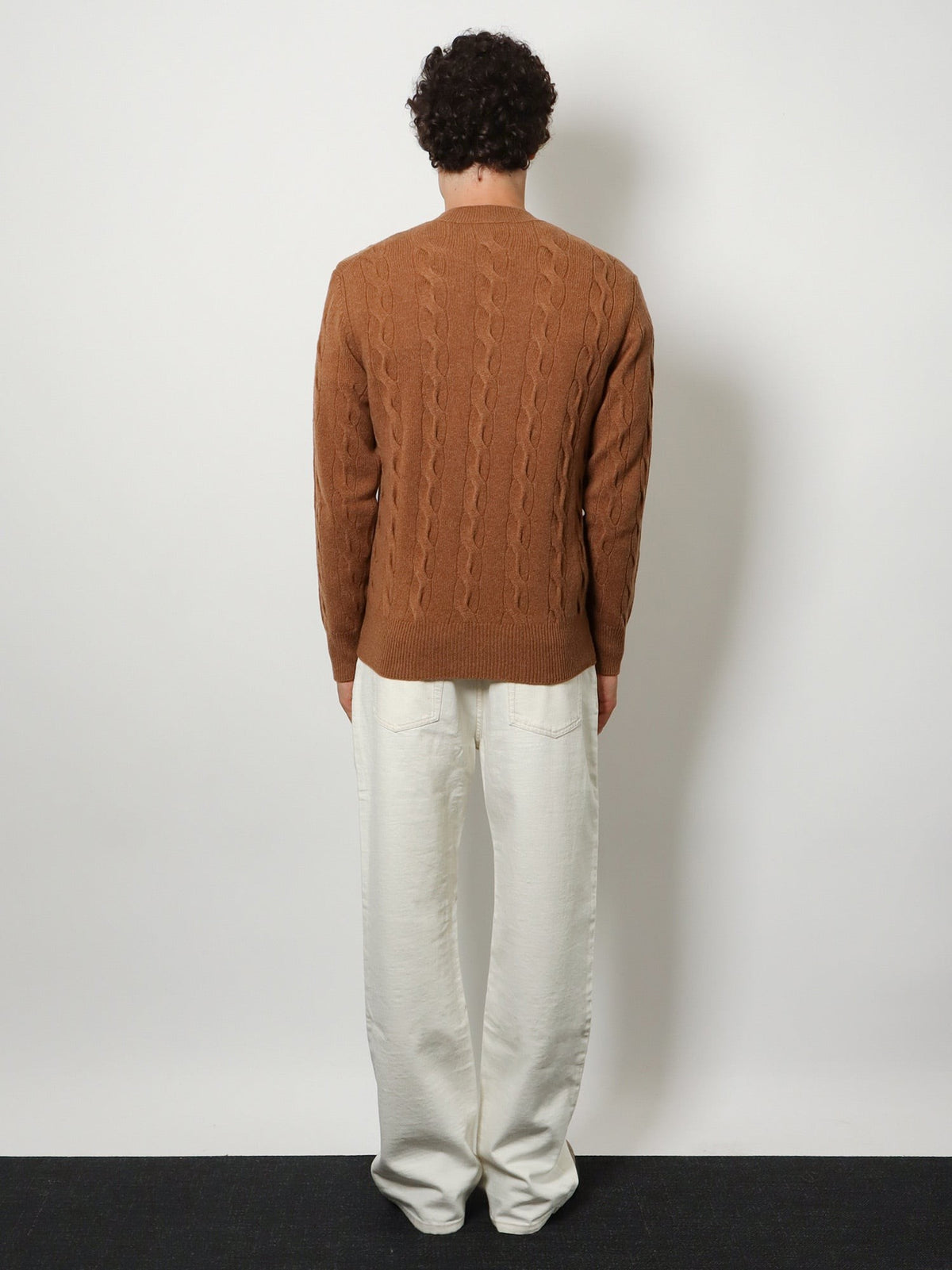 Ami Paris Men's Braided Knit Wool Sweater Beige, view 4