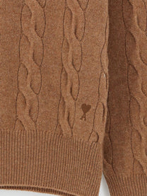 Ami Paris Men's Braided Knit Wool Sweater Beige