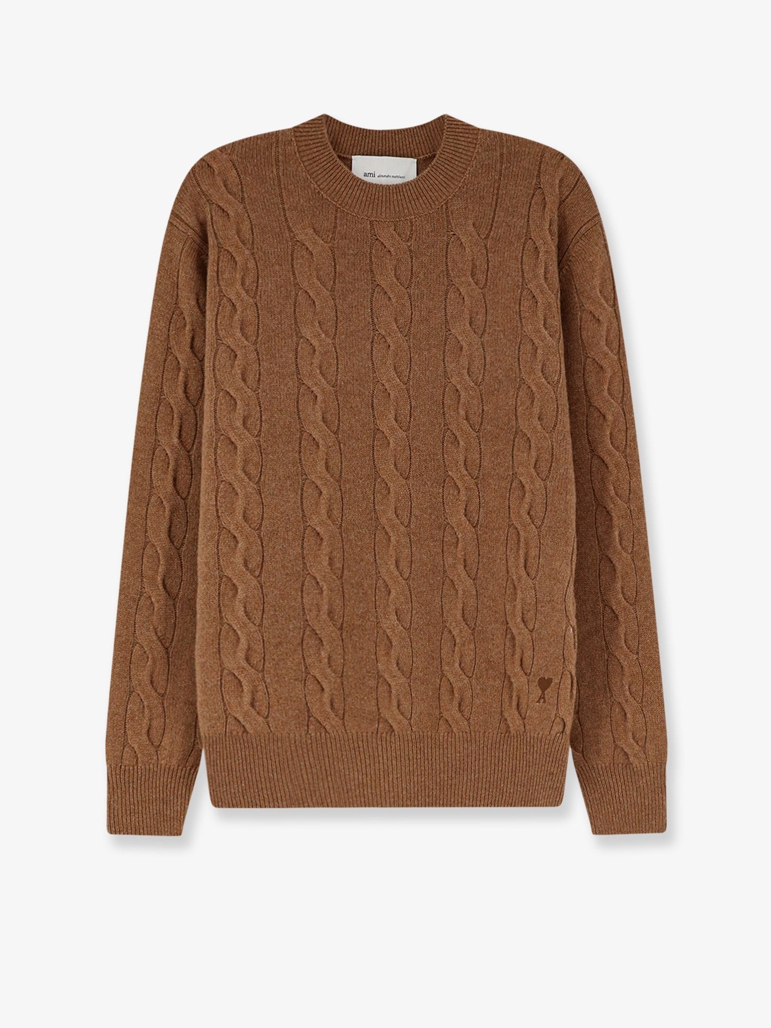 Ami Paris Men's Braided Knit Wool Sweater Beige