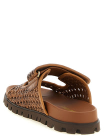 Miu Miu Braided Leather Sandals Brown