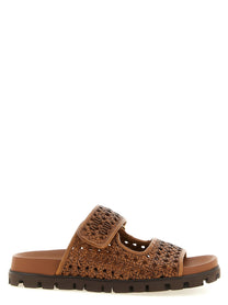 Miu Miu Braided Leather Sandals Brown