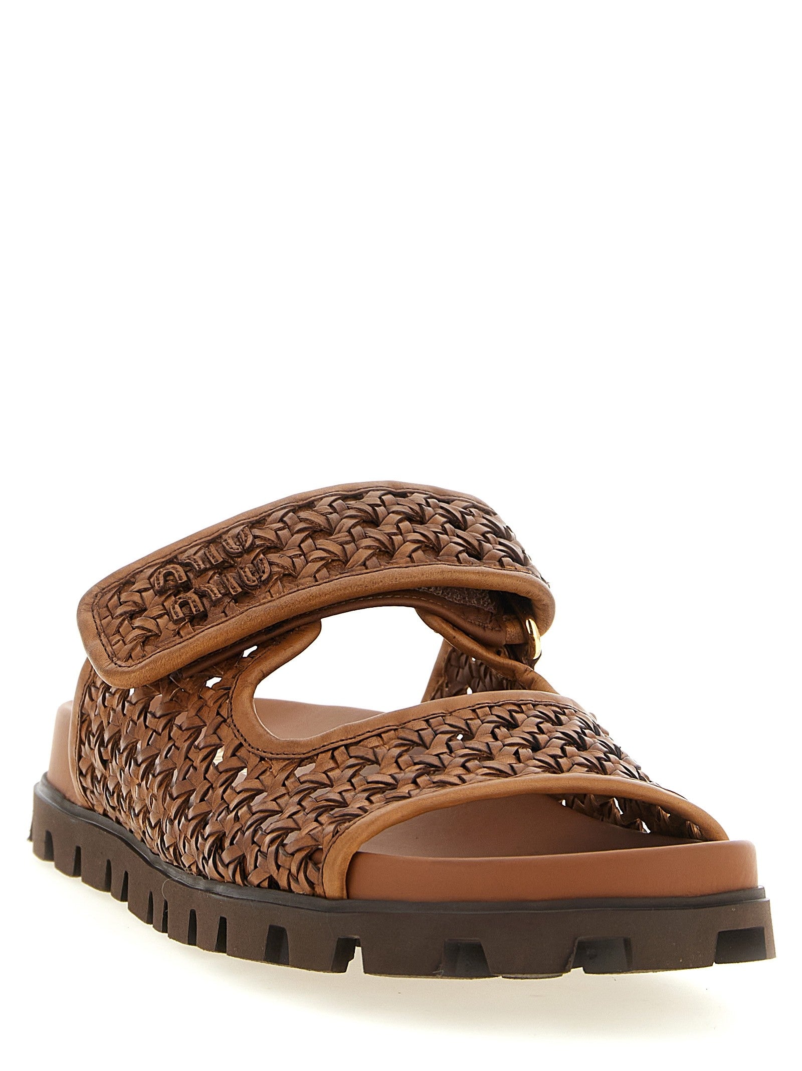 Miu Miu Braided Leather Sandals Brown