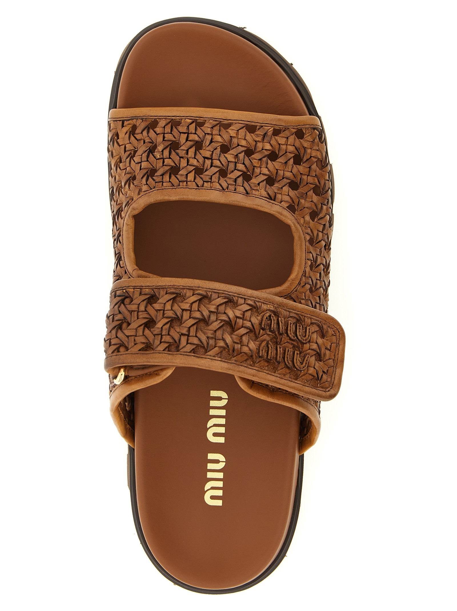 Miu Miu Braided Leather Sandals Brown