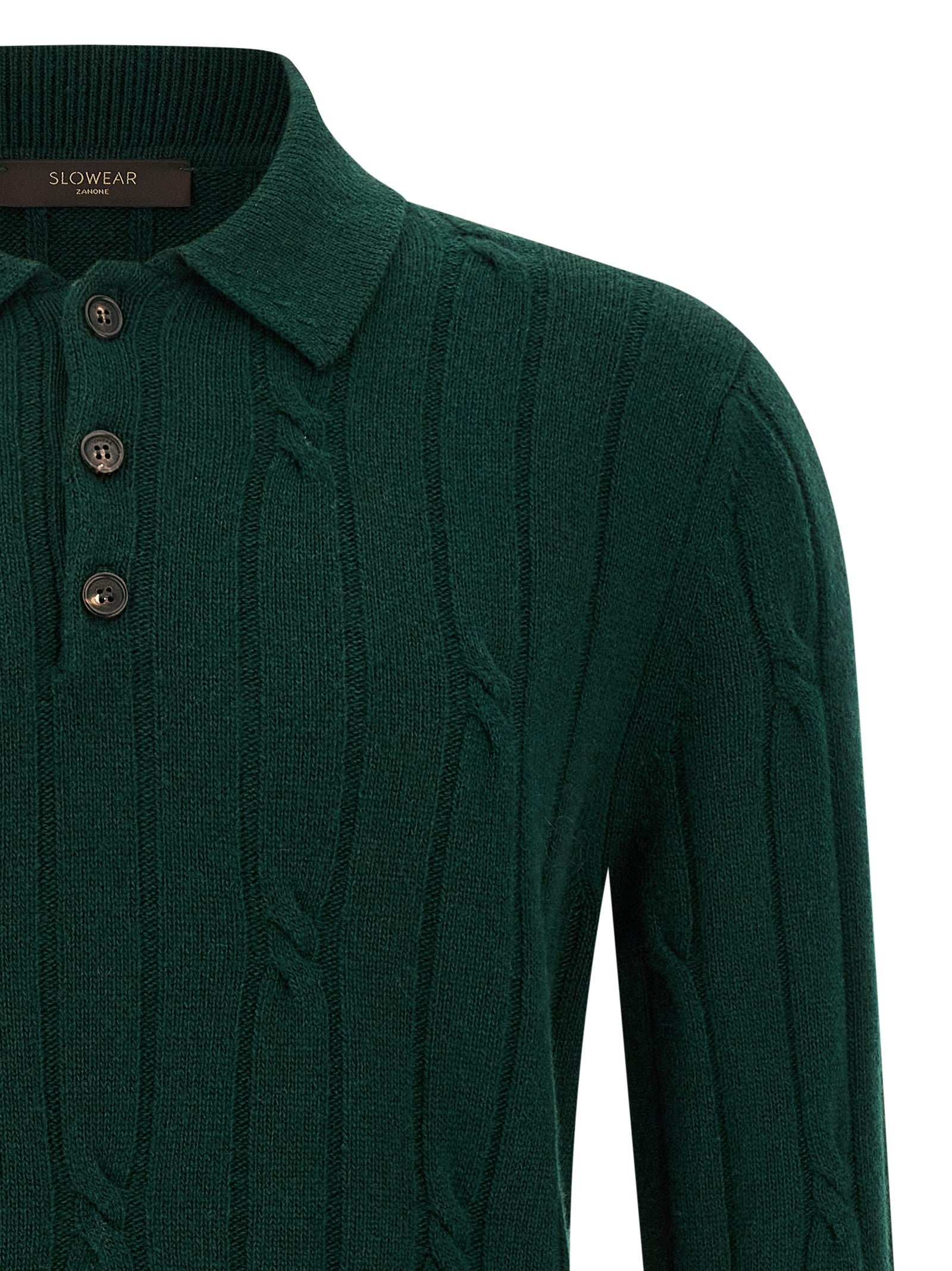 Zanone Braided Wool Polo Shirt Green