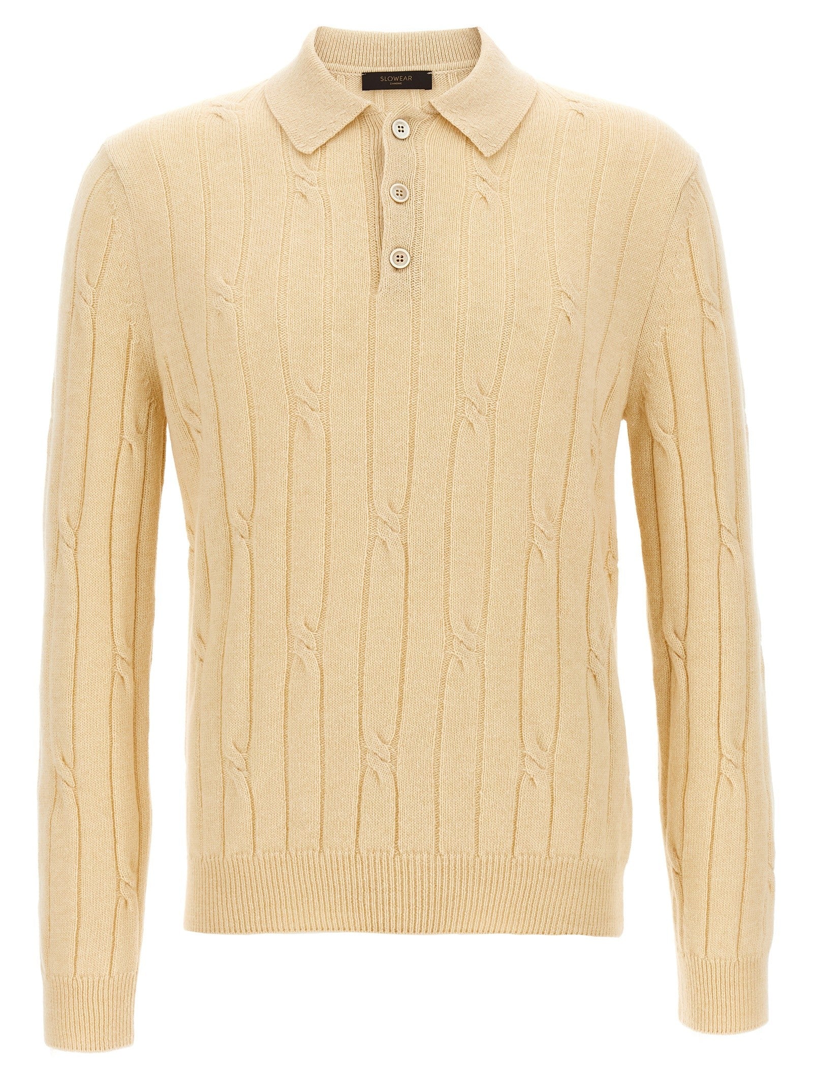 Zanone Braided Wool Polo Shirt Beige