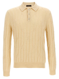 Zanone Braided Wool Polo Shirt Beige