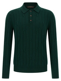 Zanone Braided Wool Polo Shirt Green