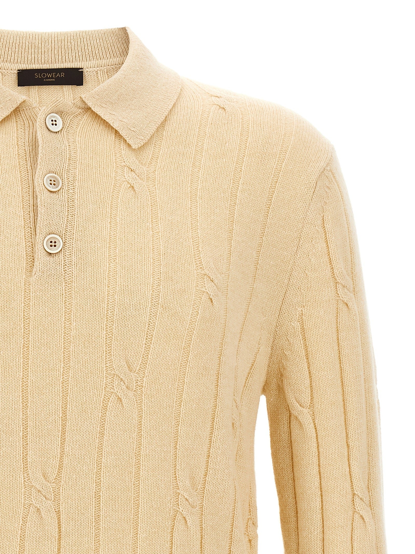 Zanone Braided Wool Polo Shirt Beige