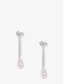 self-portrait Women's Bow Pearl Droplet Earrings Silver