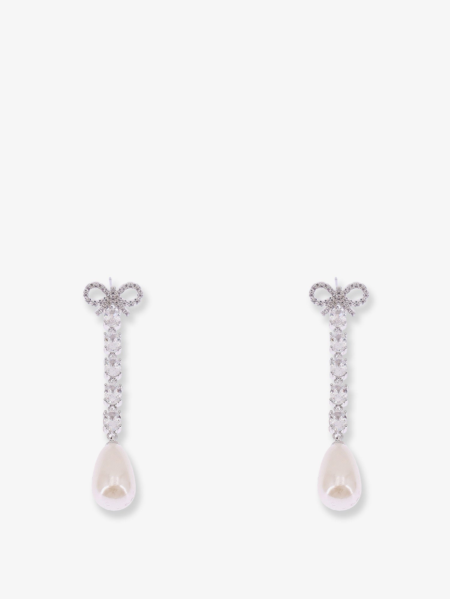 self-portrait Women's Bow Pearl Droplet Earrings Silver