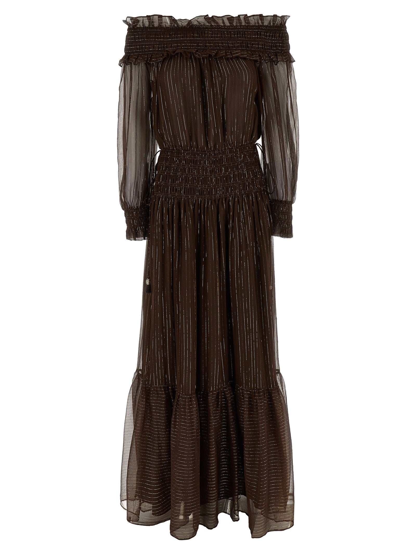 self-portrait Brown Georgette Off Shoulder Maxi Dress Brown