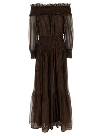 self-portrait Brown Georgette Off Shoulder Maxi Dress Brown