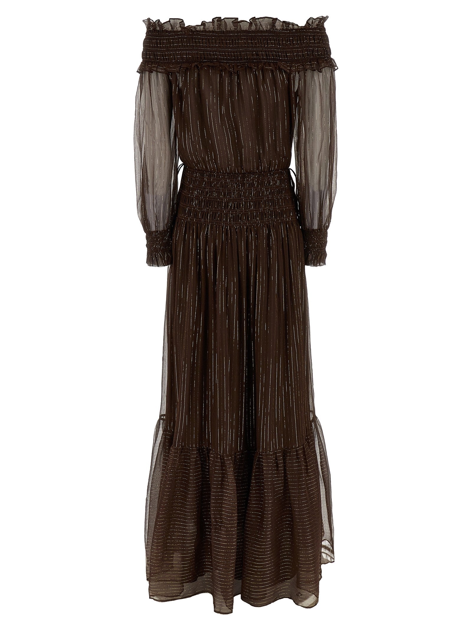 self-portrait Brown Georgette Off Shoulder Maxi Dress Brown