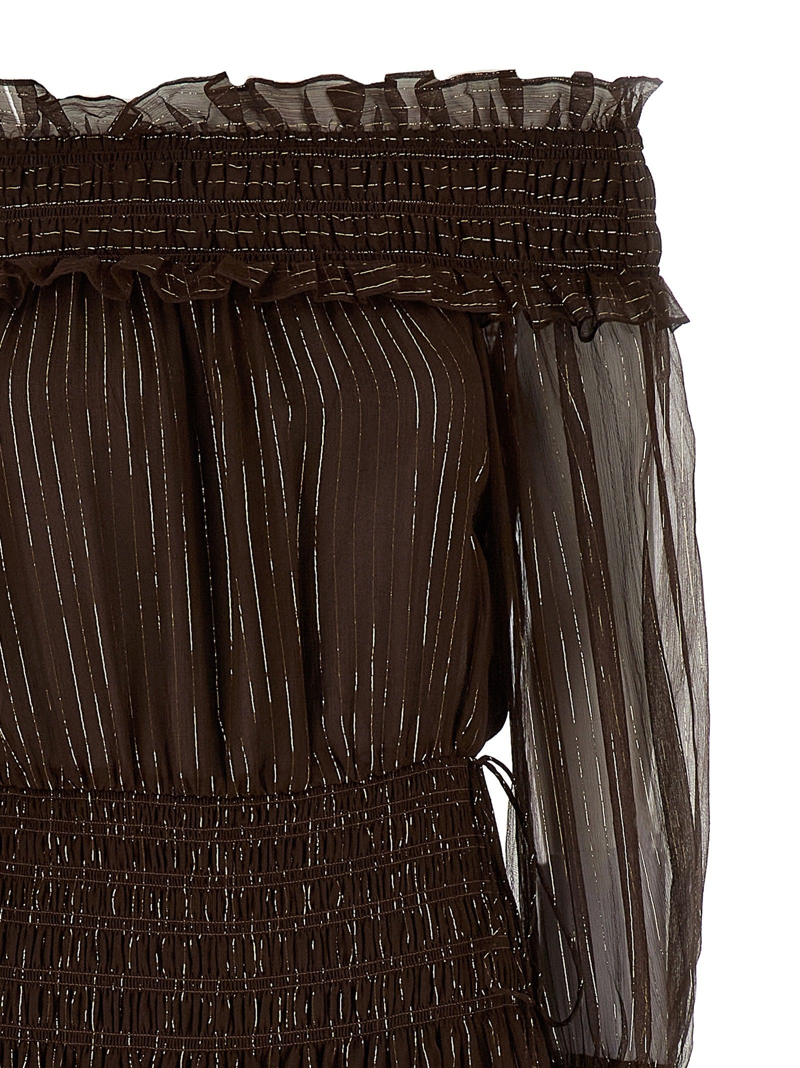 self-portrait Brown Georgette Off Shoulder Maxi Dress Brown