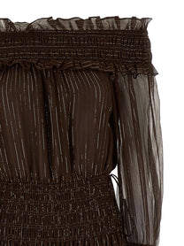 self-portrait Brown Georgette Off Shoulder Maxi Dress Brown
