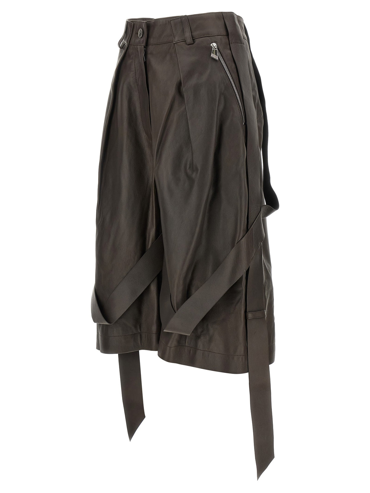 The Attico Brown Leather Bermuda Shorts Brown
