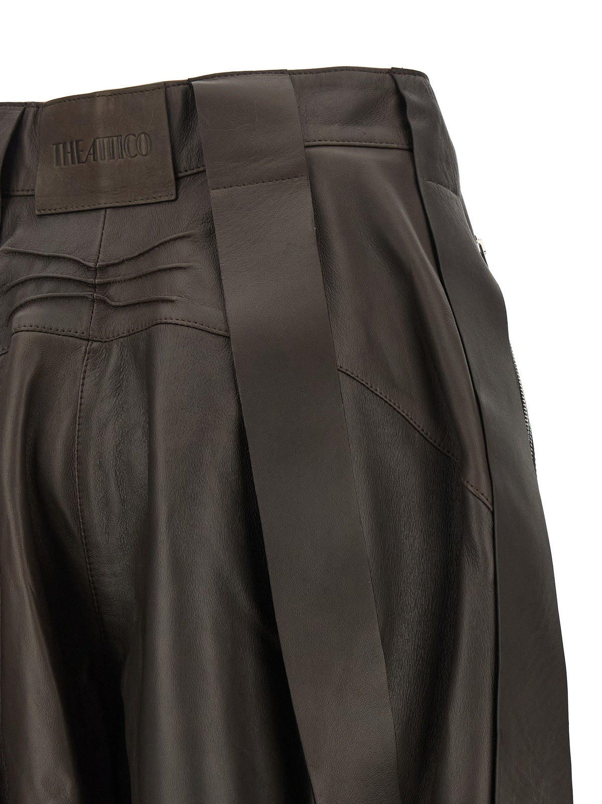 The Attico Brown Leather Bermuda Shorts Brown