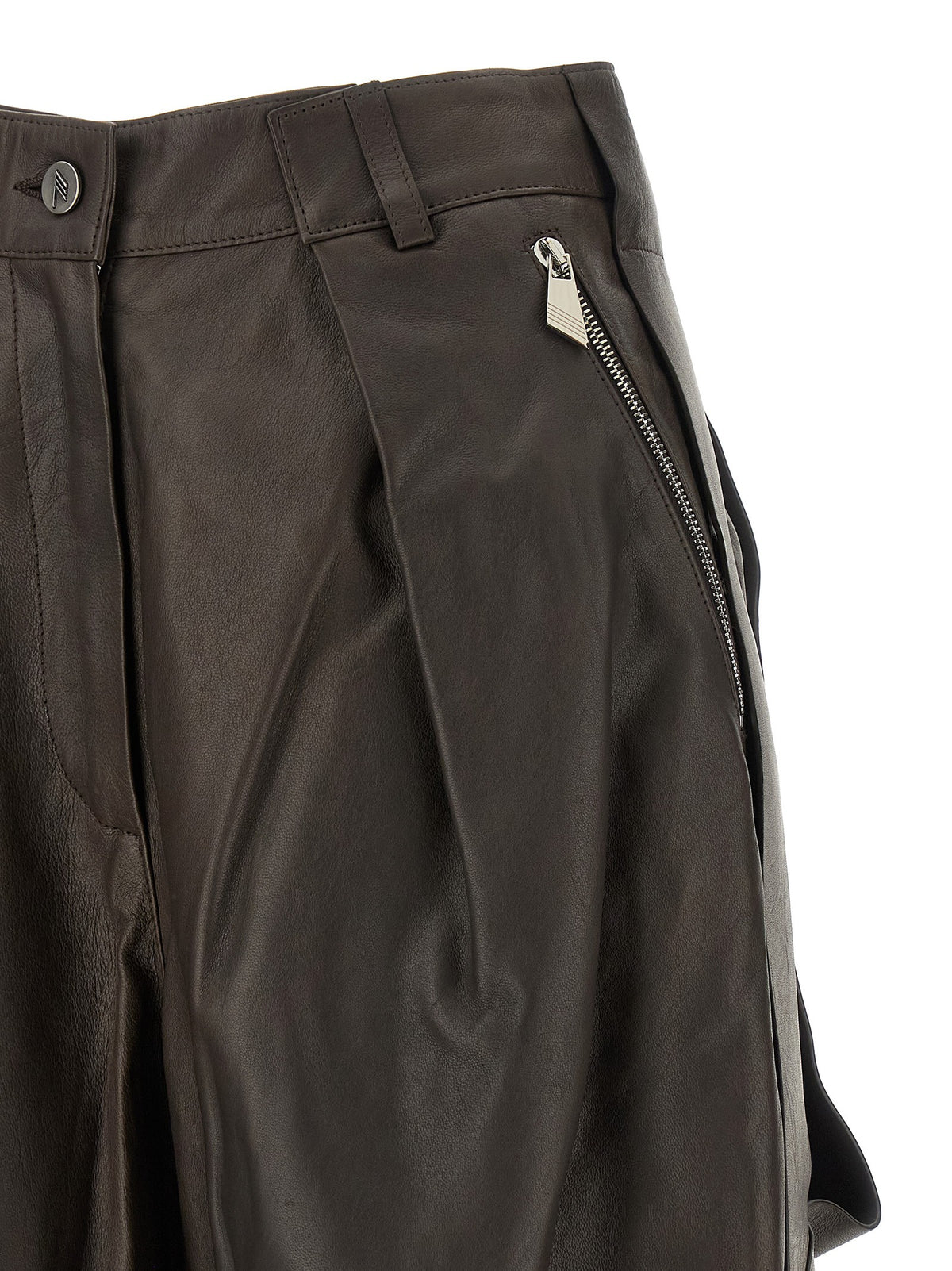 The Attico Brown Leather Bermuda Shorts Brown