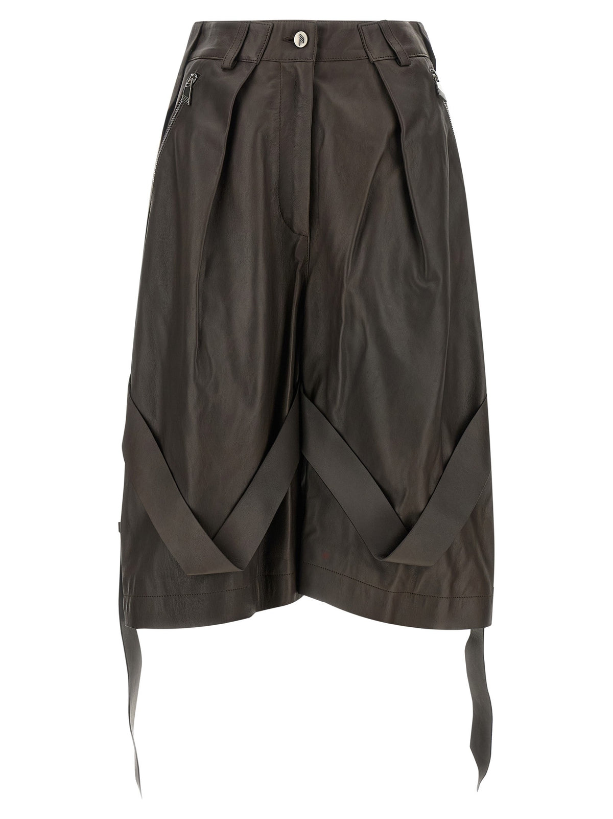 The Attico Brown Leather Bermuda Shorts Brown