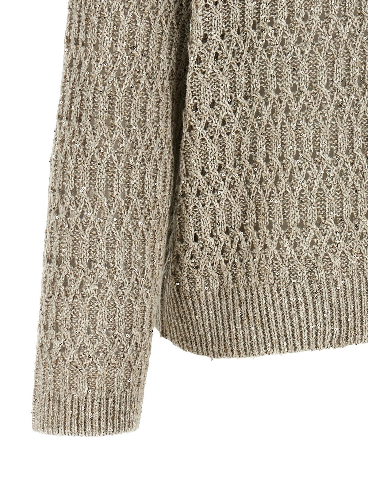 Brunello Cucinelli Dazzling Braids Sweater Beige, view 4