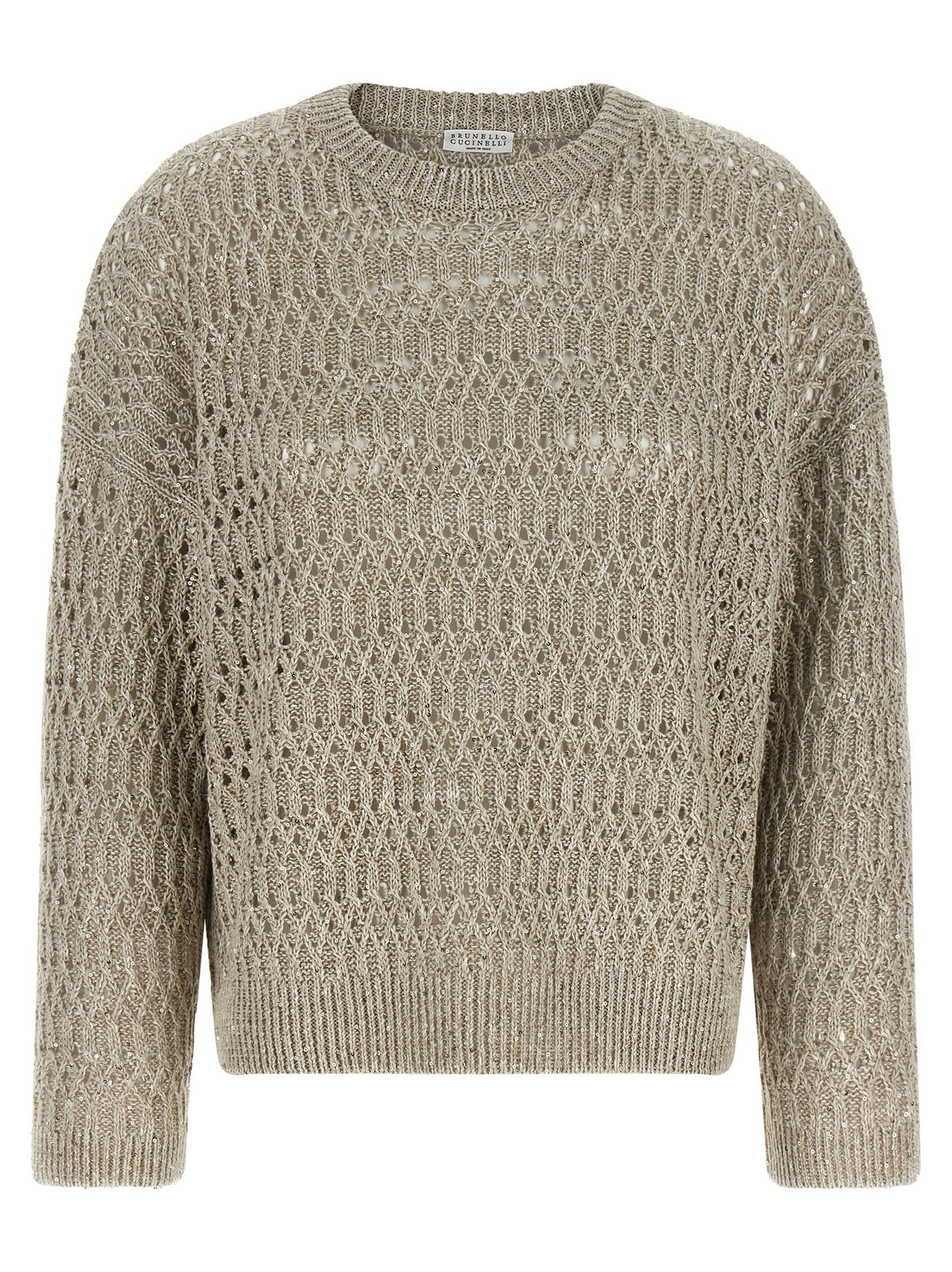 Brunello Cucinelli Dazzling Braids Sweater Beige