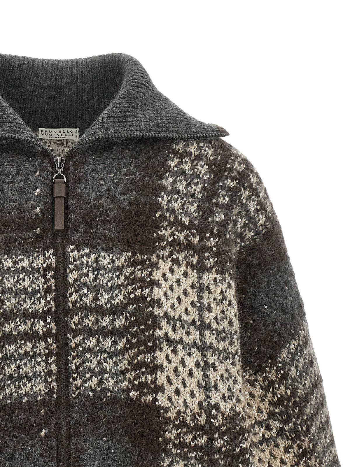 Brunello Cucinelli Double Dazzling Tartan Cardigan Grey, view 3