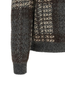 Brunello Cucinelli Double Dazzling Tartan Cardigan Grey, view 4