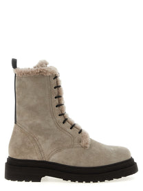 BRUNELLO CUCINELLI - BRUNELLO CUCINELLI - Suede combat boots Monile - Women’s Shoes