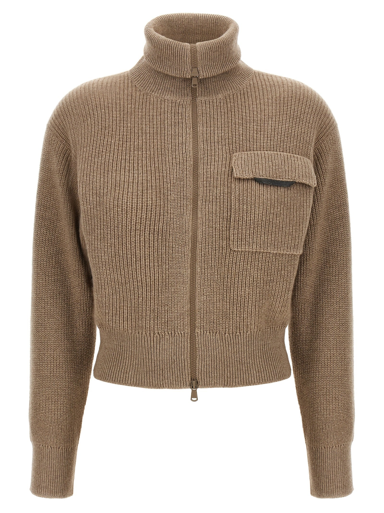 BRUNELLO CUCINELLI - BRUNELLO CUCINELLI - ’Shiny Flap Detail’ cropped cardigan - Women’s Knitwear