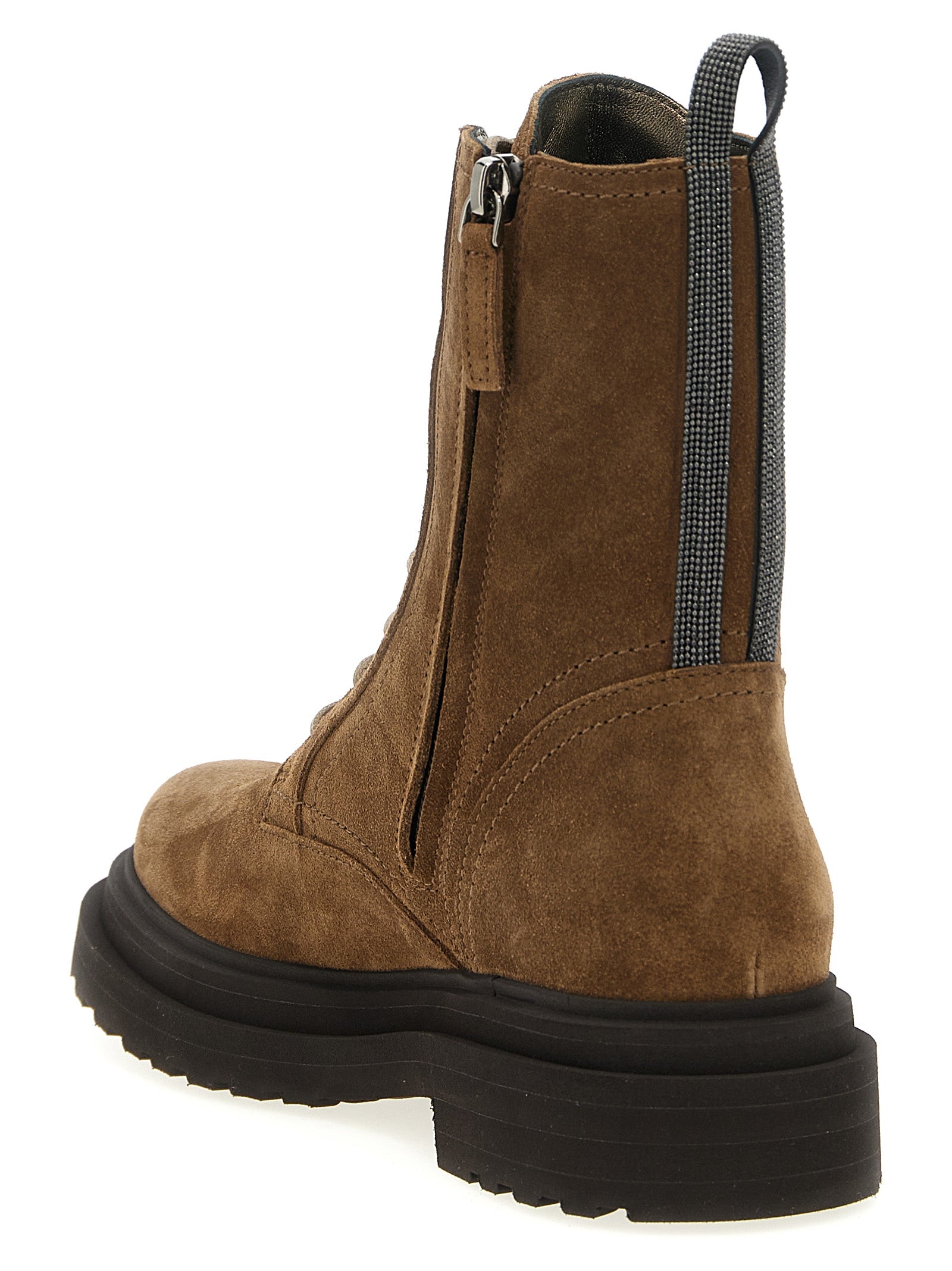 BRUNELLO CUCINELLI - BRUNELLO CUCINELLI - Suede combat boots Monile - Women’s Shoes