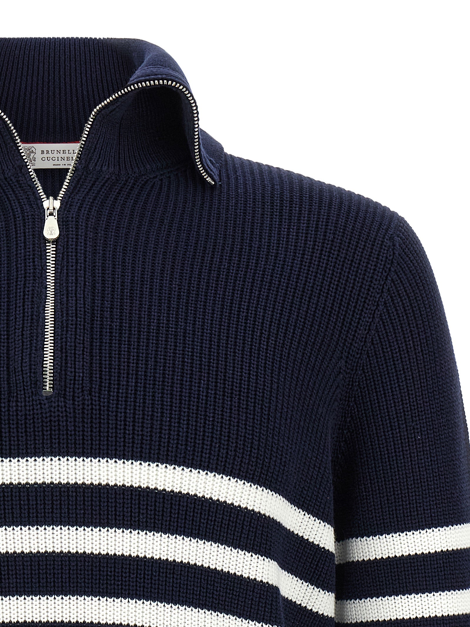 BRUNELLO CUCINELLI - BRUNELLO CUCINELLI - English half-ribbed sweater - Men’s Knitwear