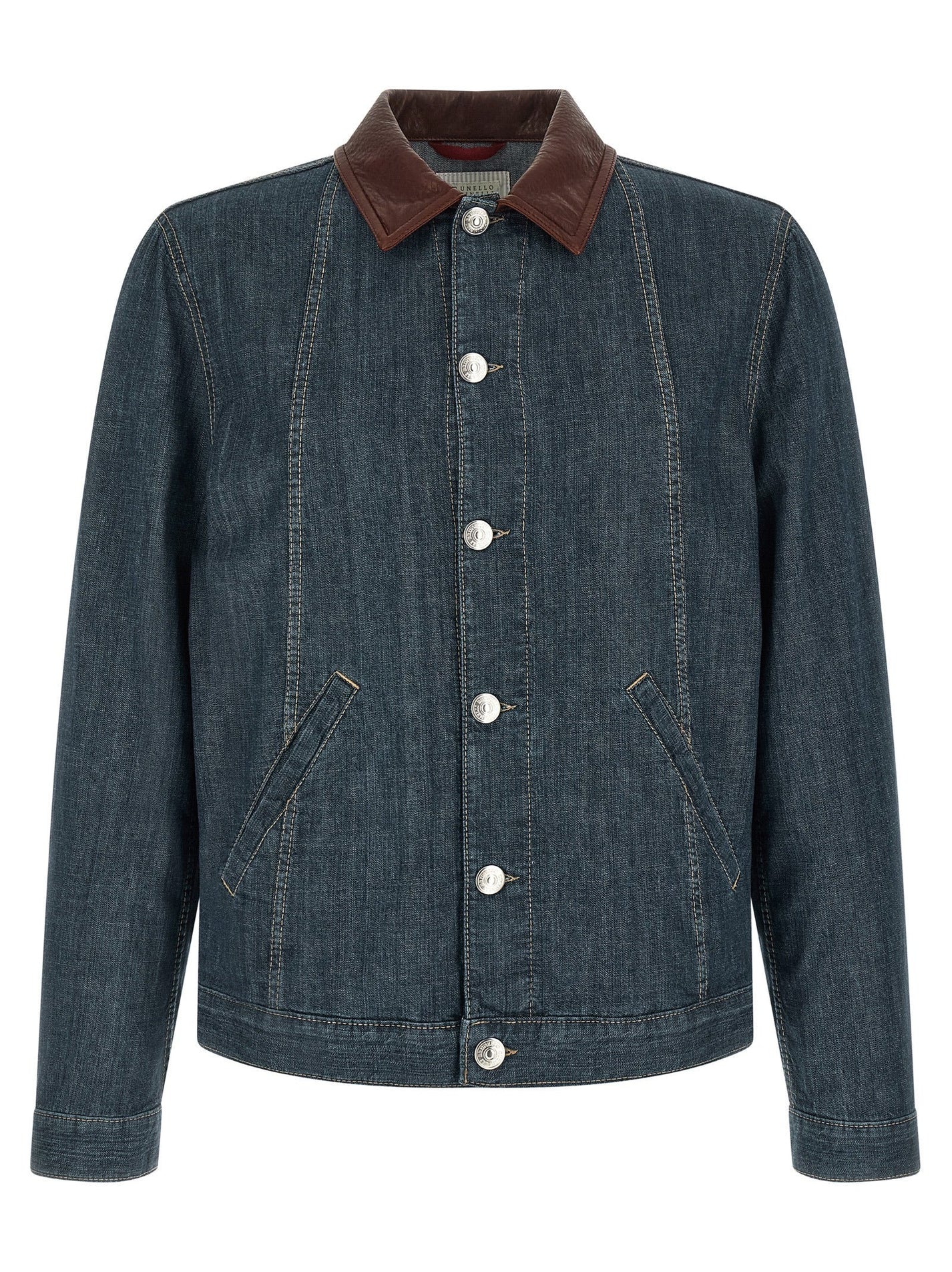 BRUNELLO CUCINELLI - BRUNELLO CUCINELLI - Leather collar denim jacket - Men’s Outerwear