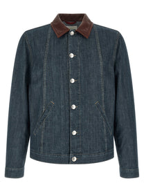 BRUNELLO CUCINELLI - BRUNELLO CUCINELLI - Leather collar denim jacket - Men’s Outerwear