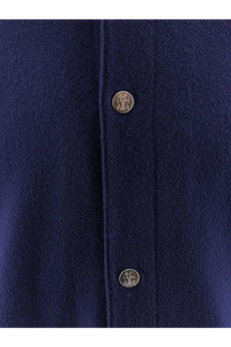 Brunello Cucinelli men’s dark blue cashmere wool coat with gold toned buttons and subtle embossed logo