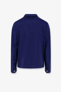 Brunello Cucinelli men’s navy blue cashmere long-sleeved button-up shirt with collar and cuffs